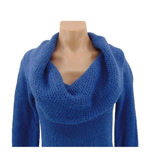 Ann Taylor Blue Mohair Blend Knit Cowl Sweater S Cowl Boat Neck Tunic Length - Picture 2 of 8
